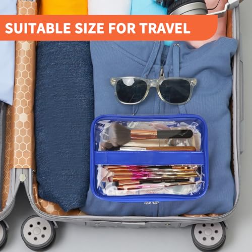 HAOGUAGUA Double Layer Clear Cosmetic Bag Makeup Bag, Waterproof Travel Toiletry Bag, Transparent PVC Pouch Organizer (Blue) - color: Blue