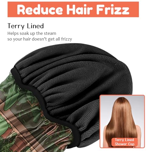 Luxury Shower Cap Terry Lined Reusable Triple Layer Waterproof Hair Elastic Caps Shower Bath Hat for Women Girls Cute Aesthetic-Frog - color: AL18-Frog