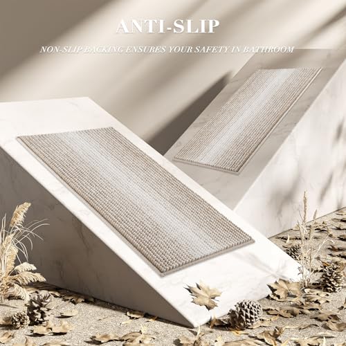 BSICPRO Bathroom Rugs Sets 3 Piece, Toilet Rugs U-Shaped Contour Bath Mat Set, Striped Absorbent Non Slip Chenille Shower Mat, Light Taupe - color: Taupe, size: 20"x32"+16"x24"+U Shape 20"x24"