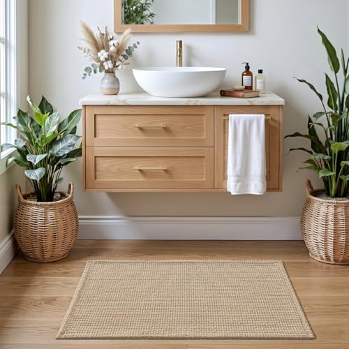 DEXI Bathroom Rugs 32x20, Non Slip Washable Bath Mat, Absorbent Chenille Bathmat, Ultra Soft Thick Carpet for Tub Shower Floor, Beige - color: Beige, size: 32" X 20" (Rectangular)