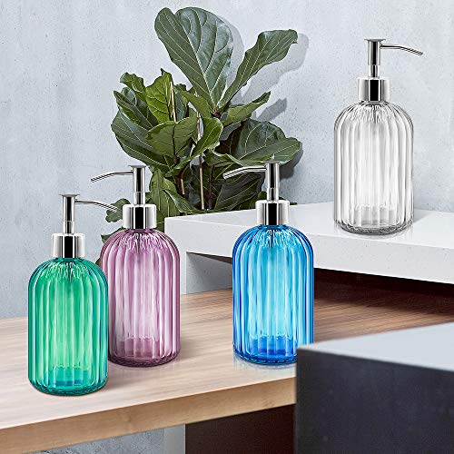2 Pack Clear Glass Soap Dispenser Bottle with Pump, 14 Oz Refillable Liquid Hand Jar Dispenser for Bathroom, Countertop, Kitchen, Laundry Room - color: Transparent