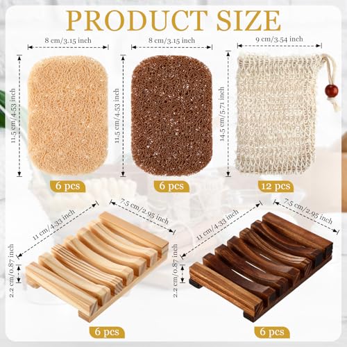 Baderke 36 Pcs Soap Saver Set for Packaging Gift Including Wooden Dish Holder Exfoliating Bag with Drawstring Soap Pads for Mother's Day Bar Wedding Baby Shower Homemade Gift(Mixed Color) - color: Wood