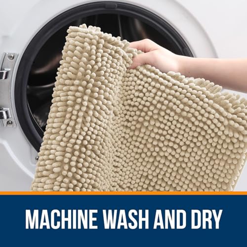 OLANLY Toilet Rugs U-Shaped 20x20, Extra Soft Absorbent Chenille Contour Bathroom Rugs for Toilet, Dry Quickly, Machine Washable, Non-Slip Bath Mat, Beige - color: Beige, size: 20" X 20" Contour Rug