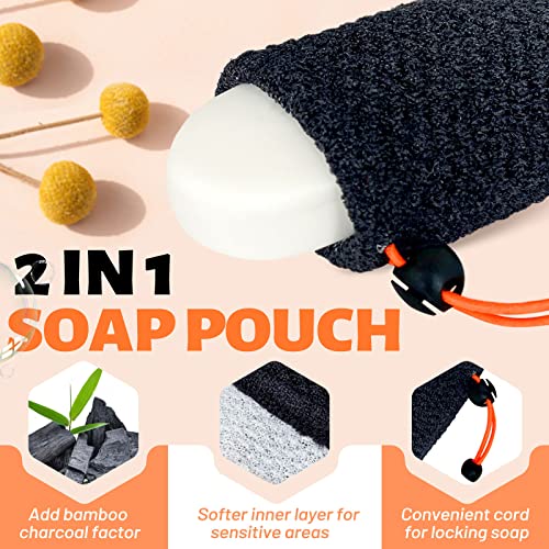 MIG4U Exfoliating Soap Bag for Shower 2 Pieces - Bar Soap Saver Pouch, Bamboo Body Scrubber Exfoliator Pocket in Travel Bathing, Black, Double Layer - style: 2 Exfoliation Levels