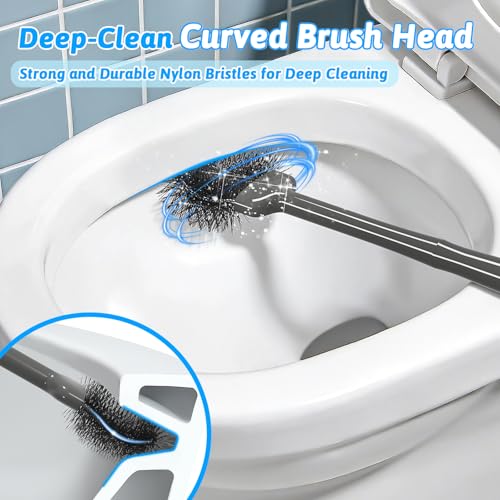 Sellemer Toilet Brush and Plunger Set, Curved Head Deep Clean, Grey 2 Pack | Brush and Plunger set, Curved Nylon Bristles for Deep Clean, Strong Suction Plunger, Ventilated Holder for Quickly Air Dry - color: Gray