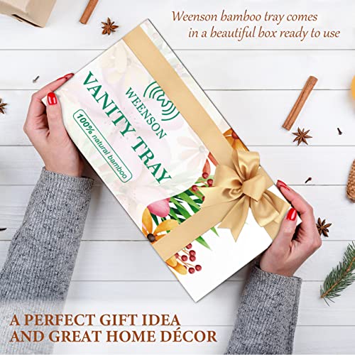 Weenson Bathroom Vanity Tray for Countertop Toiletries Makeup Decor Perfume Candles, Kitchen Tray for Soap Dispenser Spice Salt Coffee, Toilet Tank Tray Bamboo11.81” L x 6.1” W x 0.79” H (White) - color: White, size: 11.8" x 6.1" x 0.8"