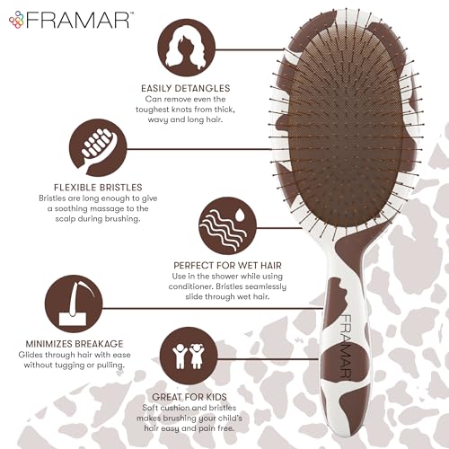 FRAMAR Cow Print Hair Brush Detangler, Detangling Hairbrush For Women, Wet Hair Brush For Girls, Wet Hairbrushes, Girls Hairbrush Detangler, Reduces Frizz - Cow Print - color: Yeehaw