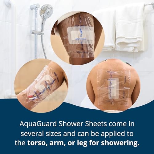 TIDI 50013-CSE AquaGuard Sheet – 12” x 24” – (Area of Coverage: 9.75” x 22”) – Shower Protection Sheet – Self-Adhesive Moisture Barrier – Wound Cover for Showering – 98 Sheets – Home Medical Supplies - size: 12" x 24", style: Case of 98 Sheets