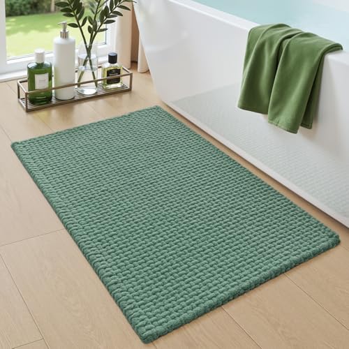 DEXI Bathroom Rugs 24x16, Non Slip Washable Bath Mat, Absorbent Chenille Bathmat, Ultra Soft Thick Carpet for Tub Shower Floor, Green - color: Green, size: 24" X 16" (Rectangular)