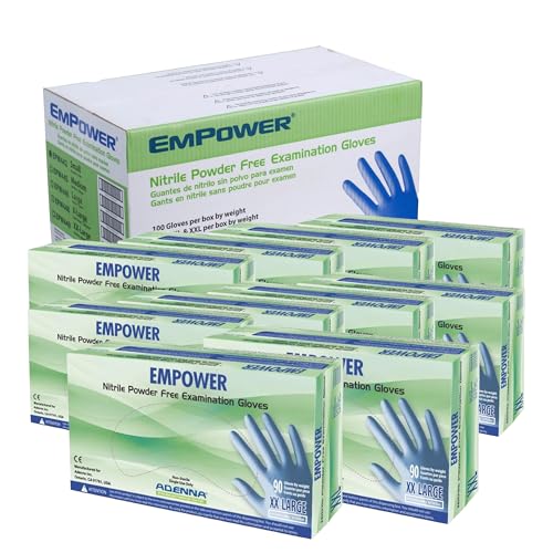 Adenna EMPOWER Disposable Nitrile Glove - 8 Mil, Medical Exam Rubber Gloves with Textured Grip, Non-Latex & Powder-Free, Cleanroom Lab & Industrial use, Case of 900, 2X-Large, Blue - size: 2X-Large (Case of 900)