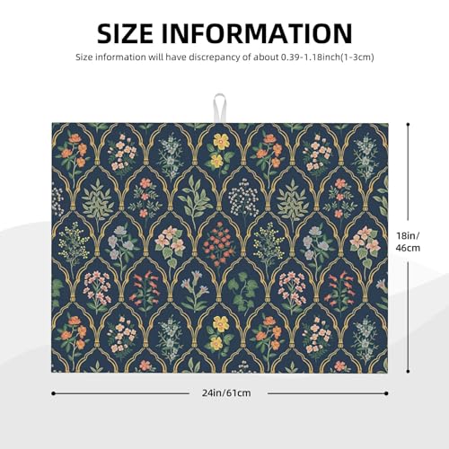 2Pcs Dish Drying Mats Faucet Mats Sets Large Size Coffee Mats Sink Faucet Mat Splash Guard for Kitchen Counter Bathroom Sink Coffee Bar Kitchen Decor (Vintage Flowers, 18"x24" 15" x 5.5"Set) - color: Vintage Flowers