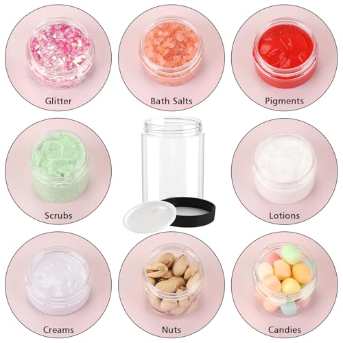 Accmor 4 Pack 4 OZ Plastic Jars Cosmetic Container with Black Lids, Round Wide-mouth Makeup Sample Container, Leak Proof Travel Cosmetic Storage for DIY Making Creams, Lotion, Bath Salts, Body Scrub - color: Black, size: 4 Ounce