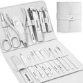 Manicure Set Professional Nail Clippers Pedicure Kit, 16 pcs Stainless Steel Nail Care Tools Grooming Kit with Luxurious Travel Leather Case for Thick Nails Men Women Gift (White) - color: White