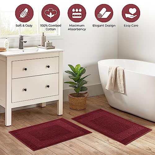 Superior Heavyweight Cotton Bath Mats, 2-Piece Rugs For Bathroom Accessories, Washable Rug For Shower, Toilet, Modern Decor, No Backing, Luxury Hotel And Spa Quality, Set of 2, 22" x 35", Burgundy - color: Burgundy, size: 22" x 35" (Set of 2)