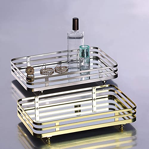 SunnyPoint Classic Decorative Vanity Perfume Dresser Jewelry Organizer Makeup Mirror Tray (Polished Gold) - color: Polished Gold, size: 10.4" x 6.7" x 2"