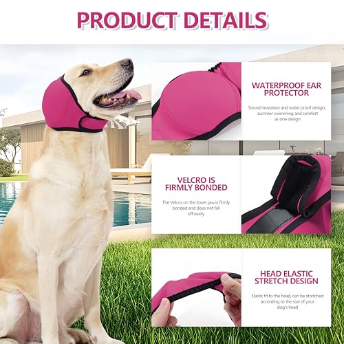 No-Flap Ear Wraps Dogs, Ear Muffs Bath Grooming, Soft Stretch Pet Ear Covers Drying Noise Comfort - color: Pink, size: Large