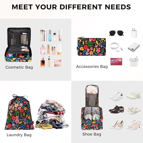 BAGAIL 8 Set Packing Cubes Luggage Packing Organizers for Travel Accessories-Black Floral - color: Black Floral, size: 8 Set