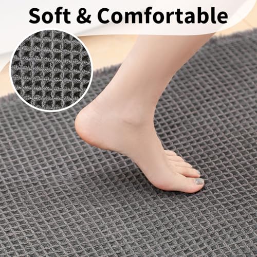 Waffle Bath Mat - Boho Bathroom Rugs Non Slip Washable, Super Absorbent & Quick Dry, Soft Bath Mat Farmhouse Bathroom Decor, 24'' x 48'', Dark Grey - color: Dark Grey, size: 24'' X 48''