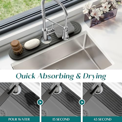 Dreatim Kitchen Faucet Absorbent Mat - Diatomite Stone Sink Tray, Quick Drying, Modern Design - Durable Faucet Drip Mat for Kitchen Sink and Bathroom Counter [17.7" x 3.9", Dark Grey] - color: Dark Gray, size: 17.7" x 3.9"