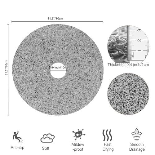 Shower Mat Non Slip, Round Shower Mat for Inside Shower, Non Slip Bathtub Mat, Fast Drying Bath Tub Mats, Loofah Mat for Shower Bathroom, Quick Drying, Resistant (Grey, 32 x 32 Inch) | 32inch Shower Mat for Inside Shower Non Slip Bathtub Mat, Loofah Mat f
