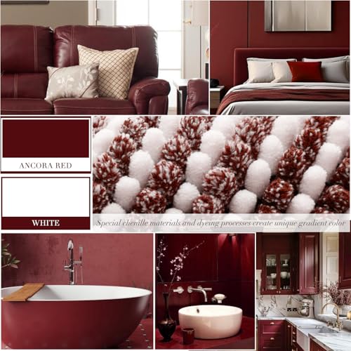 Bathroom Rugs and Mats Sets, 2 Piece Thick Absorbent Chenille Bath Mat Rug Set Non Slip, Soft Shaggy Bath Room Floor Mats for Bathroom, Machine Washable (Burgundy Red, 20" x 47" Plus 16" x 24") - color: Burgundy Red, size: 20" x 47" Plus 16" x 24"