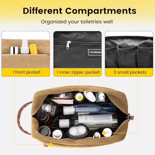Vorspack Travel Toiletry Bag - Hanging Toiletry Bag for Men Water Resistant Canvas Shaving Bag with Large Capacity for Travel - Brown (Pack of 2) - color: Brown, size: Medium (Pack of 2)