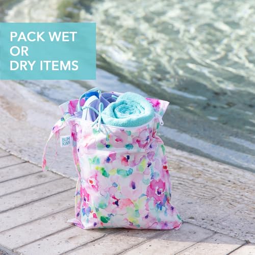 Bumkins Waterproof Wet Bag for Baby, Travel, Swim Suit, Cloth Diapers, Pump Parts, Pool, Beach, Gym Clothes, Toiletry, Hook to Stroller, Daycare, Zip Reusable Wetdry Packing Pouch, Watercolors Floral - color: E5 Watercolors, style: Wet Bag