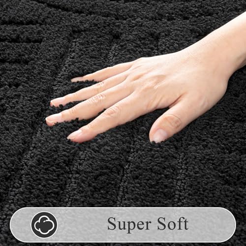 SHACOS Bathroom Rugs Sets 5 Piece Ultra Soft Absorbent Microfiber | Bath Mat with Bath Runner, U Shape Contour Rug, Toilet Lid Cover, Non Slip Machine Washable Carpet for Bedroom, Black - color: Black