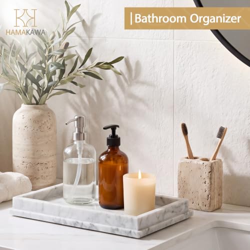 Italian Real Natural Marble Bathroom Vanity Tray 12 inch, Carrara White Stone Jewelry Tray, Rectangle Perfume Trays, Large Tank Trays, Cosmetic Organizer - color: Carrara White Rect Tiered 12-in