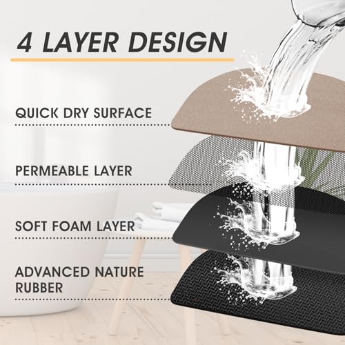 ACCUMTEK Non Slip Bath Mat, Thin Bathroom Rugs Fit Under Door, Quick Dry Bath Mats, Machine Washable Bath Rugs for Bathroom, Bathtub & Kitchen, Taupe/Solid/U-Shaped 24"x20" - color: Taupe, size: 1'8" x 2' (U-Shape)