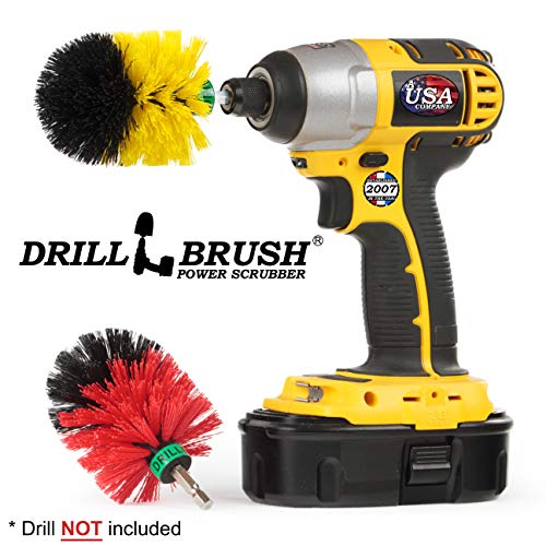 Mini Size Tub and Tile and Grout Power Scrubber Kit Medium and Stiff Brushes - color: Yellow Black Red