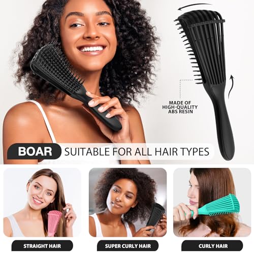 Hommtina Detangling Brush Set Getting Shine and Makes Hair Smooth, Curly Hair Brush for Adult & Kids Wet or Dry Hair(Green Pink Black + Black, 3 PCS) - color: Green Pink Black + Black, size: 3 PCS