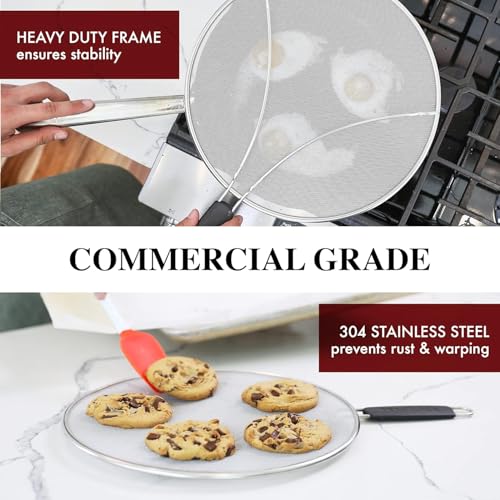 Splatter Screen for Frying Pan - 9.5/11.5/13 Inch (Set of 3) Stainless Steel Grease Splatter Guard - Cover Oil Splash when Sizzling Bacon, Cooking Fried Chicken or Popcorn - size: 9.5/11.5/13 Inch Set