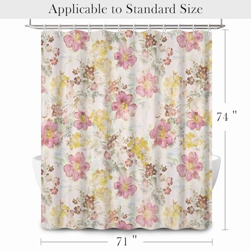 Vintage Floral Shower Curtain with Hooks - Pastel Botanical Flower Design Curtain for Bathroom Decor, Waterproof Fabric Bath Curtain for Rustic Farmhouse Style Home Apartment, 71x74 Inch - color: Floral-a