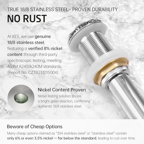 KES Bathroom Sink Grid Drain Without Overflow, 360° Water Drainage, Anti-Clog Grid, Polished Chrome Vanity & Vessel Drain, Solid Stainless Steel & Brass, S2021D-CH - color: Polished Chrome