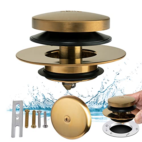Artiwell Universal Tip Toe Tub Drain Conversion Kit - Bathtub Drain Replacement Trim Kit with 1-Hole Overflow Face Plate and Pop-Up Tub Stopper, Brushed Gold - color: Brushed Gold