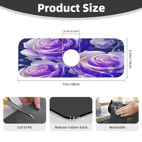 Blue Purple Rose Kitchen sink faucet pad, strong water absorption, anti slip, easy to clean, very suitable for splash and drip prevention, suitable for kitchens and bathrooms - color: Blue Purple Rose