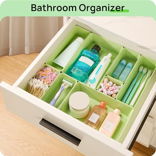 Vtopmart 25 PCS Plastic Drawer Organizers Set, 4-Size Versatile Bathroom and Vanity Drawer Organizer Trays, Storage Bins for Makeup, Bedroom, Kitchen Gadgets Utensils and Office, Light Green - color: Light Green