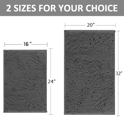 Bathroom Rugs Sets 2 Piece Thicken Chenille Bath Mats Set, Extra Soft and Absorbent Shaggy Rugs, Easy Wash and Dry, Perfect Plush Carpet Mats for Tub, Shower, Bathroom Mats, Washable Carpets Set - color: Grey, size: 32"L x 20"W + 24"L x 16"W