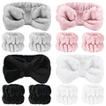 SLNZAPTY 12 PCS Face Wash Headband Wristband Sets for Women and Girls | Soft Microfiber Spa Hair Wraps, Makeup Skincare Bath Headbands, Wrist Bands for Washing Face, White, Pink, Gray, Black - color: White, Pink, Gray, Black