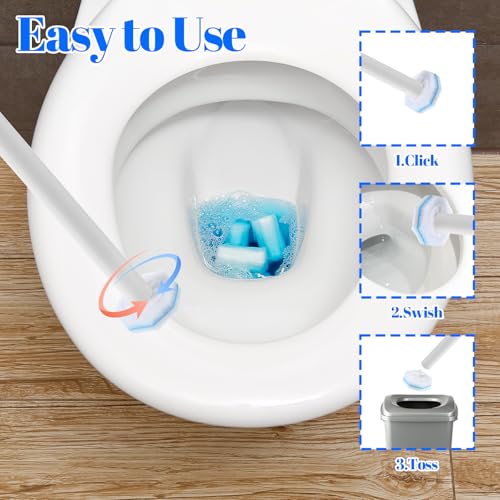 60 Counts Disposable Toilet Wand Refills Compatible with Most Bowl Brush Wand, Disposable Bathroom Toilet Brush Scrubber Heads, Toilet Bowl Cleaner Refill Pads for Stain Removal Deep Cleaning