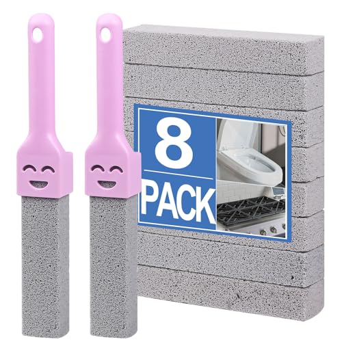Herda 8-Pack Pumice Stone Scouring Stick with 2 Universal Handles, Pumice Stone for Cleaning Stove, Toilet, Tub, Grill, Swimming Pool, Sink, Removes Hard Water Rings, Calcium Deposits, Rust Buildup - size: 8 Count (Pack of 1)