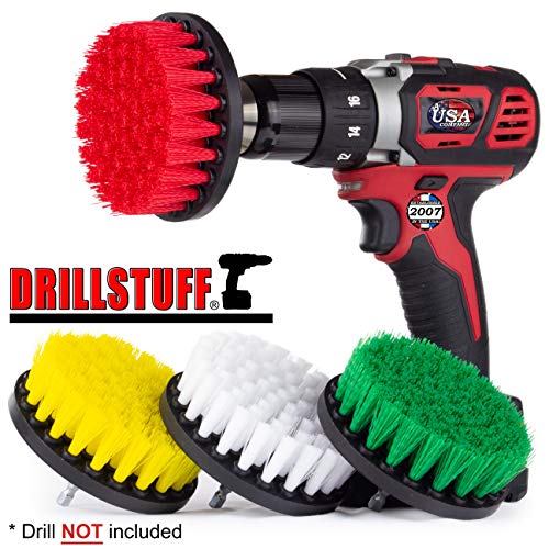 Drill Brush Attachment Power Scrubber Brush Set - 4in 4 Piece Soft, Medium and Stiff Power Scrubbing Brushes Drill Attachment – Spin Brushes for Cleaning Showers, Tubs, Bathroom, Tile, Grout, Carpet - size: 4in Diameter Brushes (4 Piece Set)