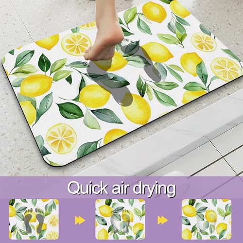 Lemon Bathroom Rug, Rapid Dry Absorbent with Non-Slip Rubber Base Bath Mats for Bathroom 17"x30" - color: Lemon