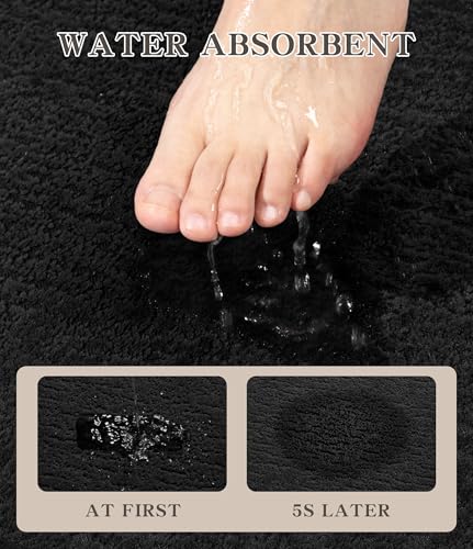 chakme Bathroom Rugs Mat 47x17, Ultra Thin Non Slip Bath Mat Quick Dry Absorbent Bath Mat for Bathroom Floor, (Black, 47"x17") - color: Black, size: 3'11" x 1'5"(Rectangular)