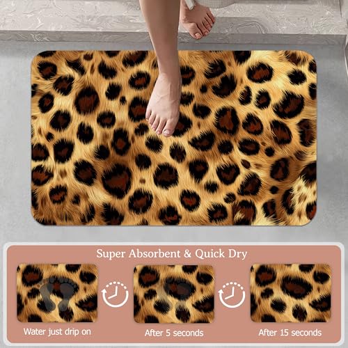 Non Slip Bath Mat,Leopard Print Bathroom Decor,Skin Texture Diatomaceous Bath Mat Quick Dry Absorbent Bathroom Rugs-Shower Rug for Kitchen Laundry Bathtub Shower 17"x29.5" - color: Leopard Print,skin Texture