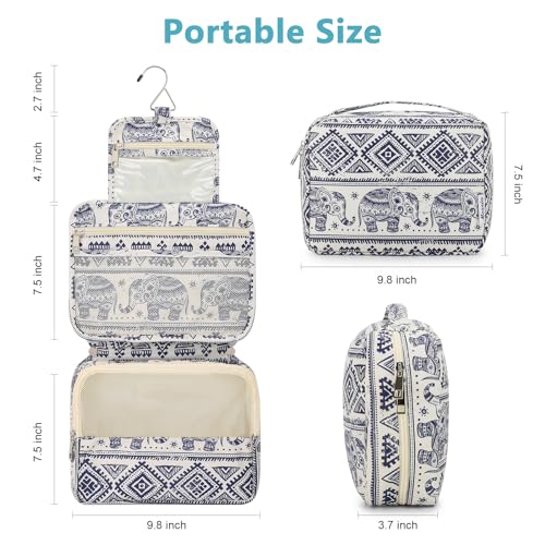 Mossio Hanging Toiletry Bag with Sturdy Hook - Large Portable Cosmetic Makeup Travel Organizer for Men & Women - color: Elephant A