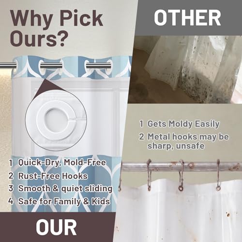 Yiatn Light Blue Hook Free Shower Curtain with Snap in Liner - Hotel Style with See Through Mesh Top Window, Modern Geometric Waterdrop Design,Waterproof and Washable,- 71x74 INCH - color: Light Blue, size: 71"W x 74"L (Pack of 1)