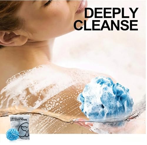 Loofah Bath Sponges - Gentle Exfoliating Shower Loofah for Rich Lather, Durable Mesh Body Scrubber for Men & Women 4 Pack (Sky Blue) | Durable mesh creates rich lather, soft exfoliating loofah for men & women daily shower - style: Sky Blue