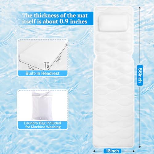 TranquilRelax Bath Pillow for Tub with Laundry Bag & 17 Non-Slip Suction Cups, Extra Thick and Soft Bathtub Pillow for Head, Neck & Shoulder Support, 56" x 16" White - color: White